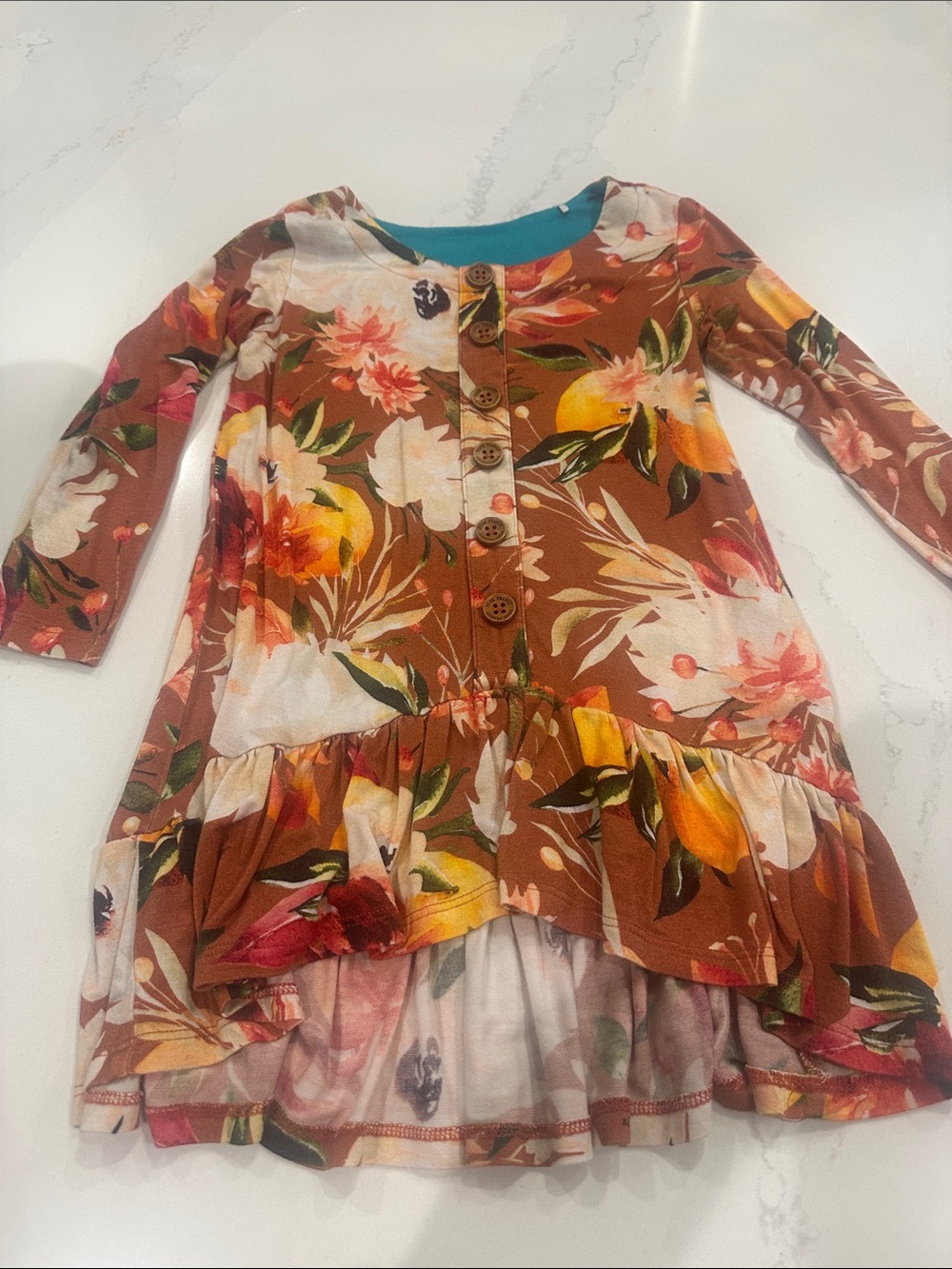 Posh Peanut Leonora high low bamboo dress with buttons 2T fall print